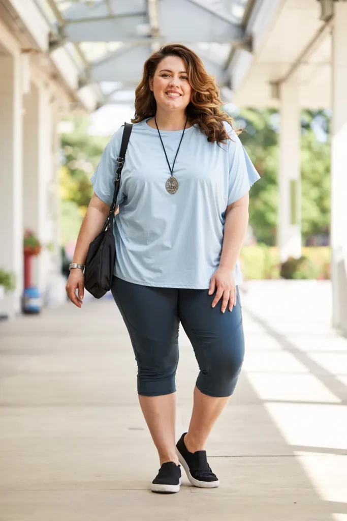 Plus Size Cooling Tech Fabric Capri Legging Summer Outfit