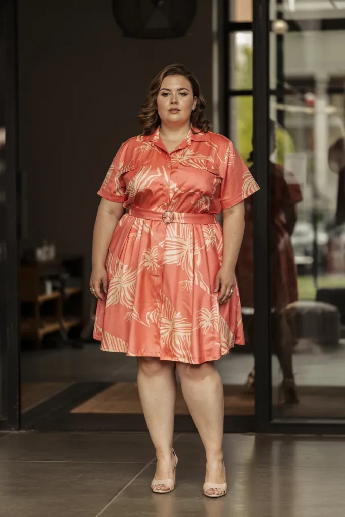 Plus Size Coral Safari Shirt Dress Easter Outfit