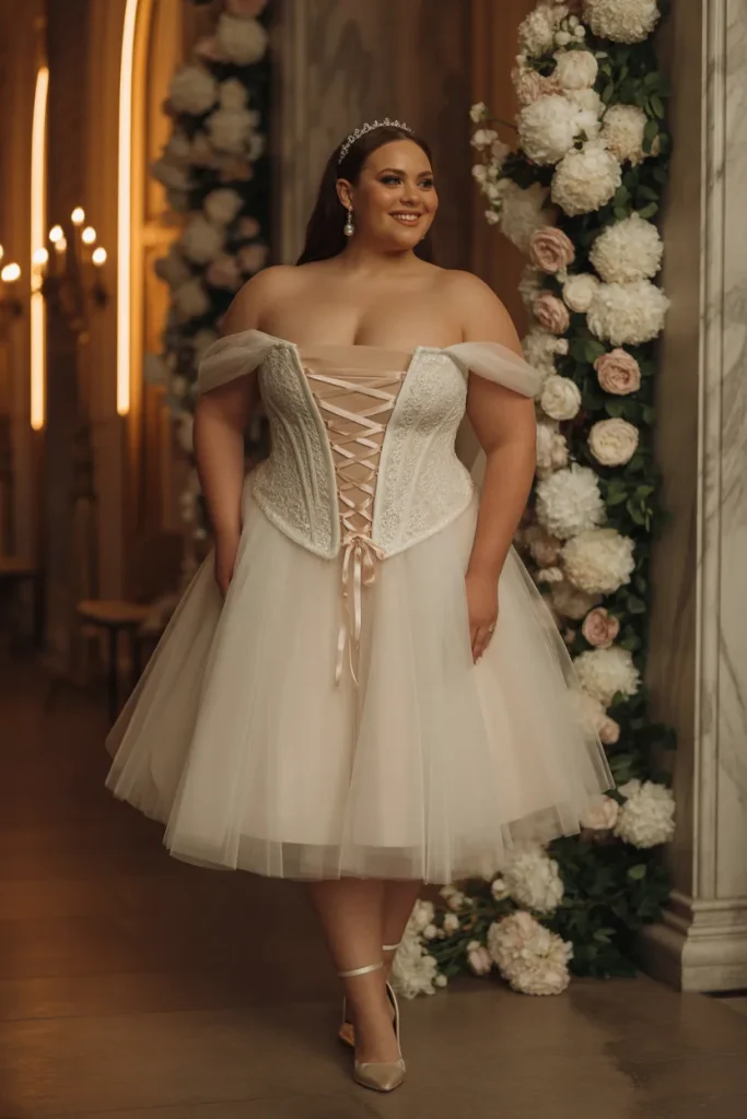 Plus Size Corset Back Tulle Short Wedding Dress