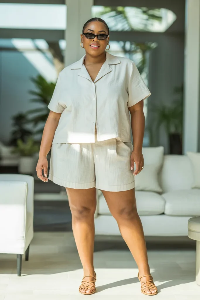 Plus Size Cuban Collar Co ord Summer Outfit