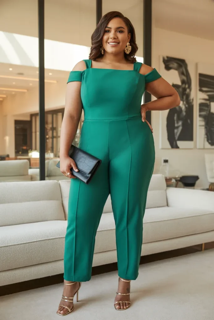 Plus Size Cut Out Shoulder Jumpsuit Summer Outfit