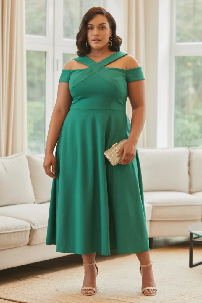 Plus Size Cutout Shoulder Midi Summer Outfit