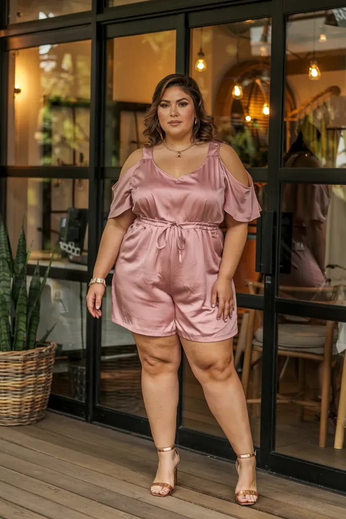 Plus Size Cutout Shoulder Romper Summer Outfit
