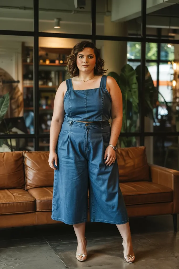 Plus Size Denim Culotte Set Summer Outfit