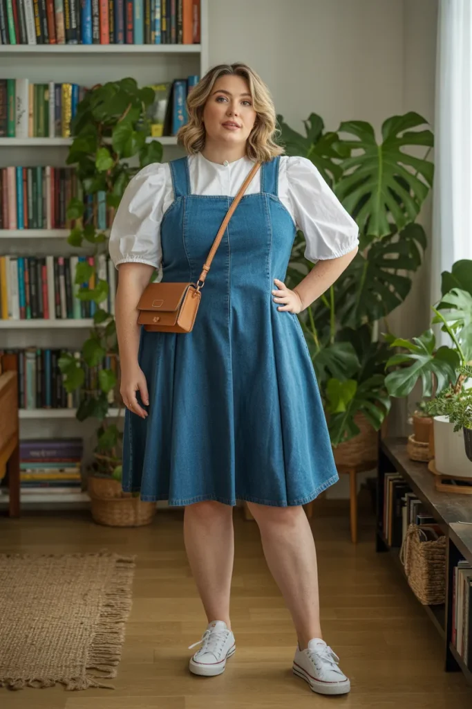Plus Size Denim Pinafore Layered Summer Outfit