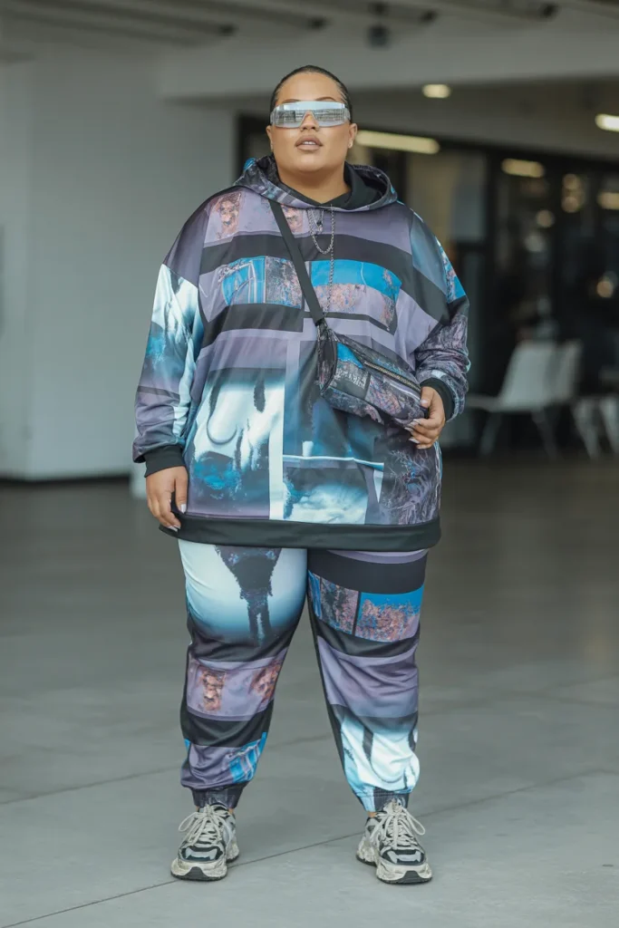 Plus Size Digital Print Streetwear Outfit