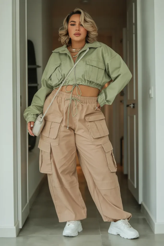Plus Size Drawstring Cargo Coordinates Summer Outfit