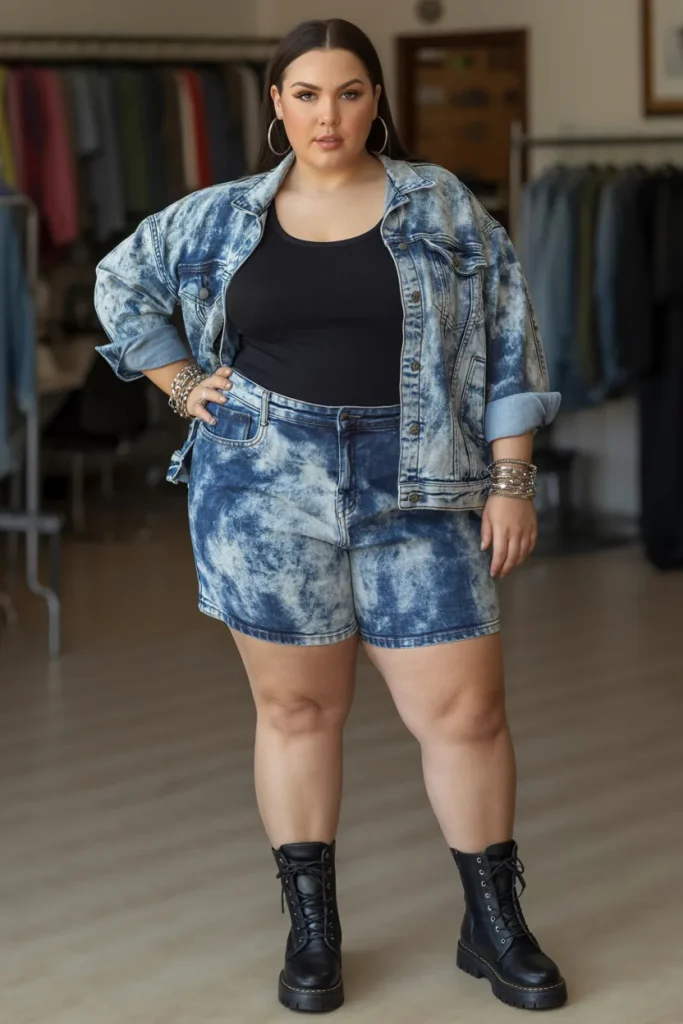 Plus Size Edgy Acid Wash Denim Summer Outfit