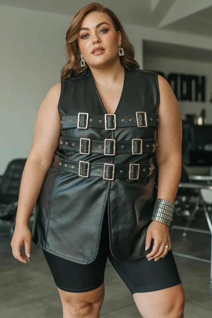 Plus Size Edgy Buckled Vest Summer Outfit