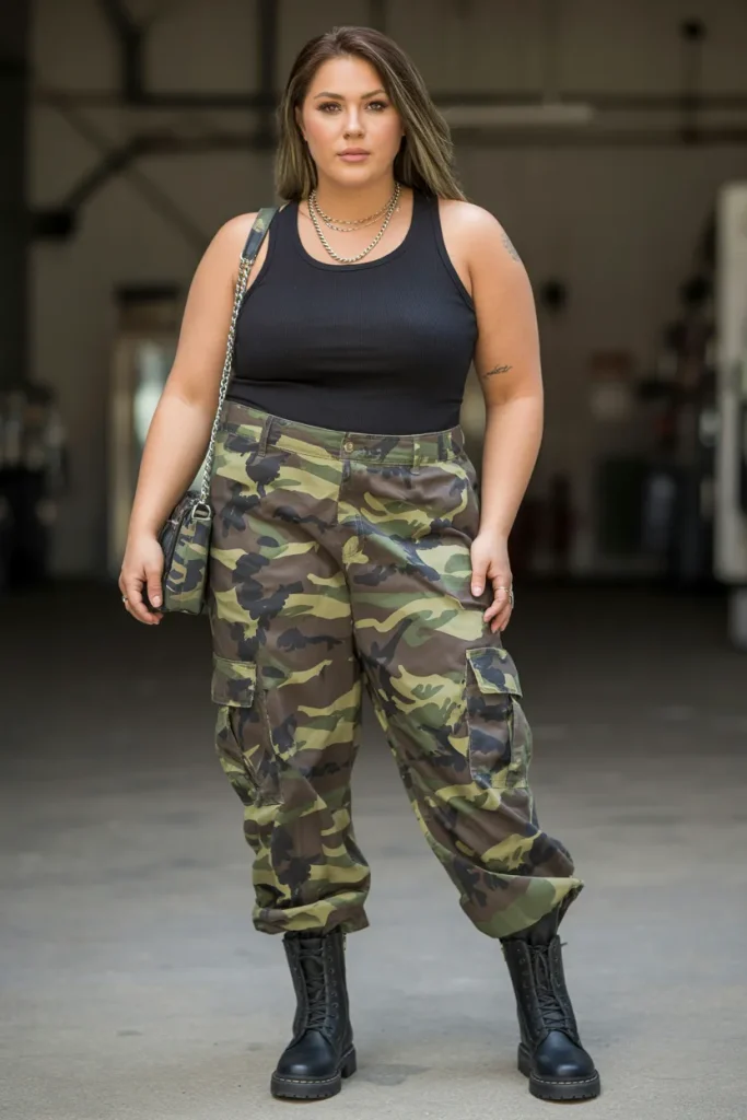 Plus Size Edgy Camo and Combat Summer Outfit