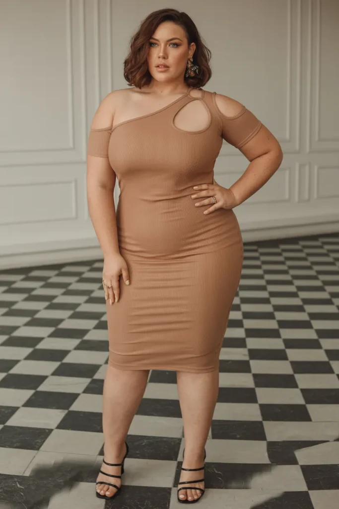 Plus Size Edgy Cutout Shoulder Bodycon Summer Outfit 1