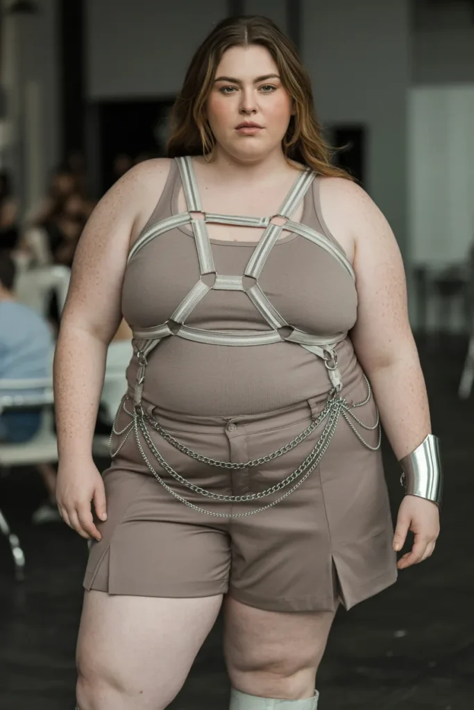 Plus Size Edgy Harness Overlay Tank Summer Outfit
