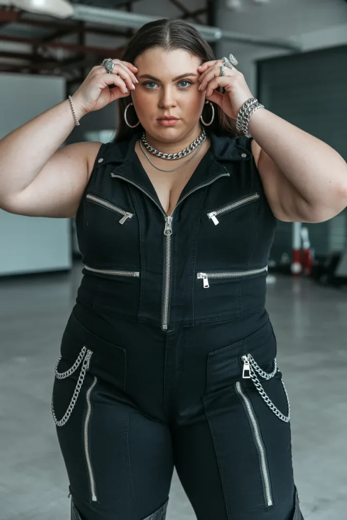 Plus Size Edgy Industrial Hardware Jumpsuit Summer Outfit 1