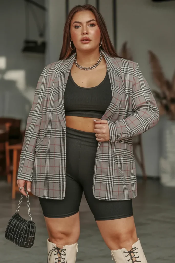 Plus Size Edgy Plaid Mix Summer Outfit