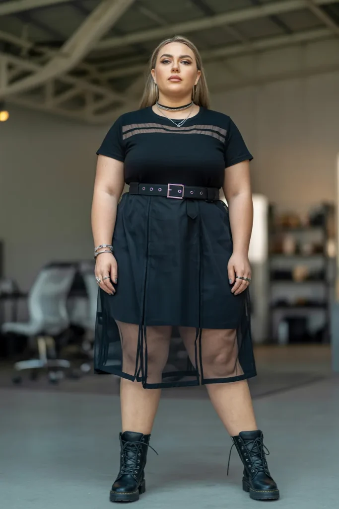 Plus Size Edgy Sheer Panel T Shirt Dress Summer Outfit