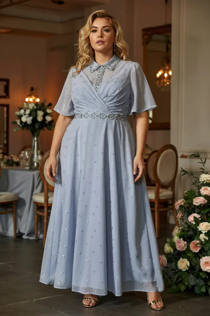 Plus Size Embellished Portrait Collar Wedding Guest Dress