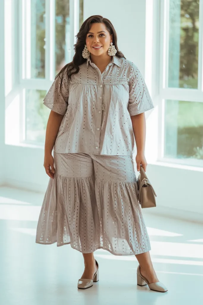 Plus Size Eyelet Overlay Separates Summer Outfit