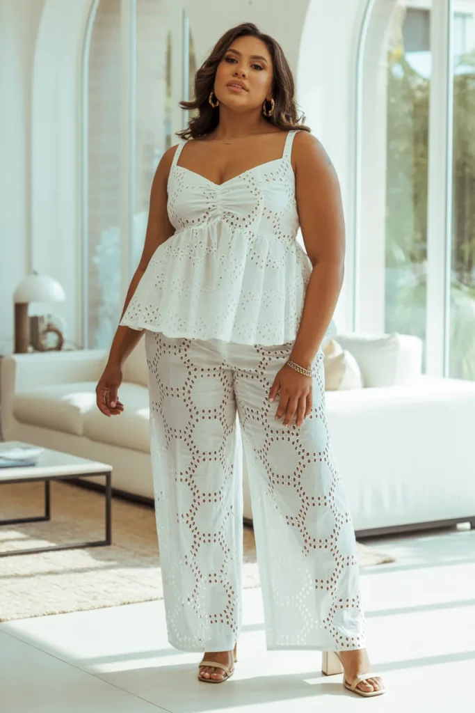 Plus Size Eyelet Peplum Coordinates Summer Outfit