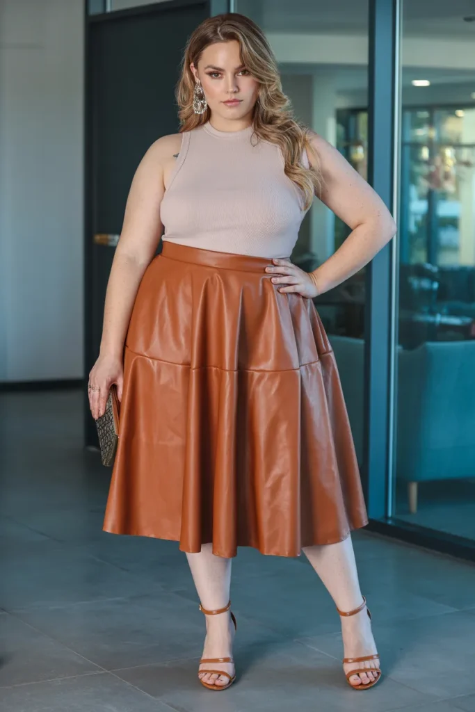 Plus Size Faux Leather Skirt Summer Outfit