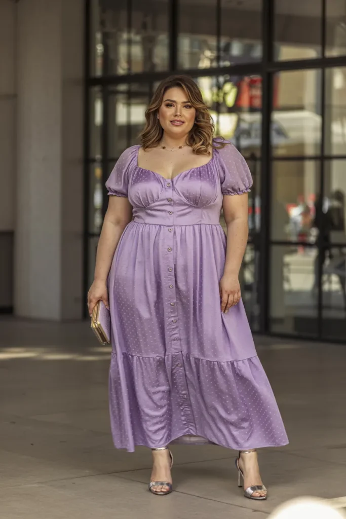 Plus Size Femme Button Bodice Maxi Dress Easter Outfit