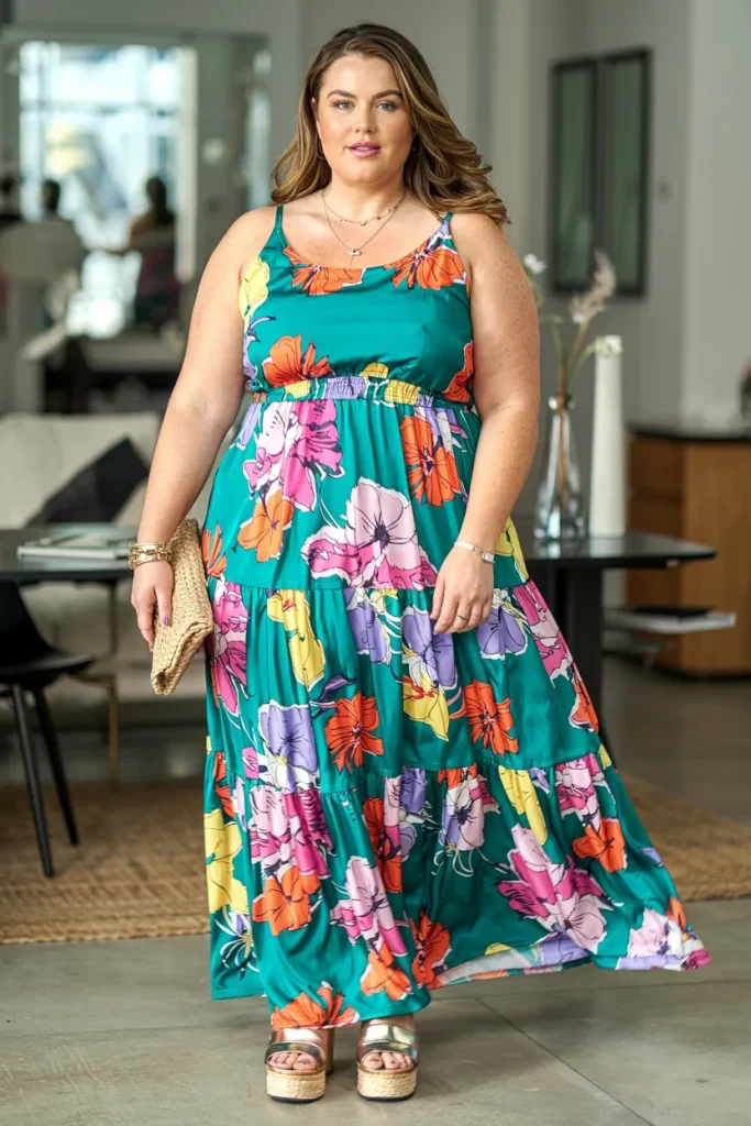 Plus Size Floral Print Tiered Maxi Dress Summer Outfit