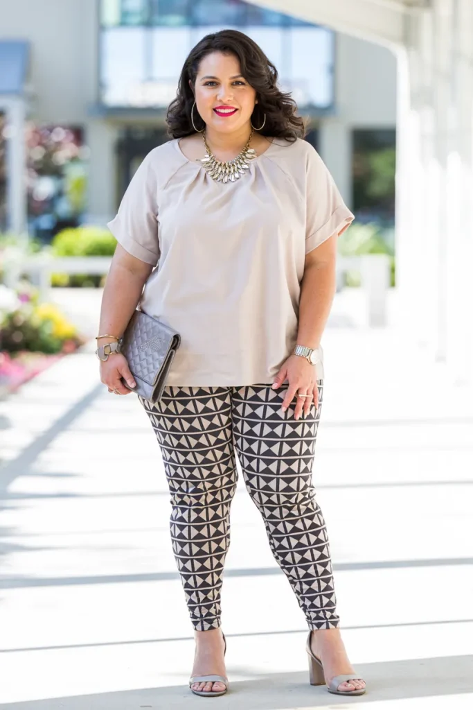 Plus Size Geometric Print Legging Summer Outfit