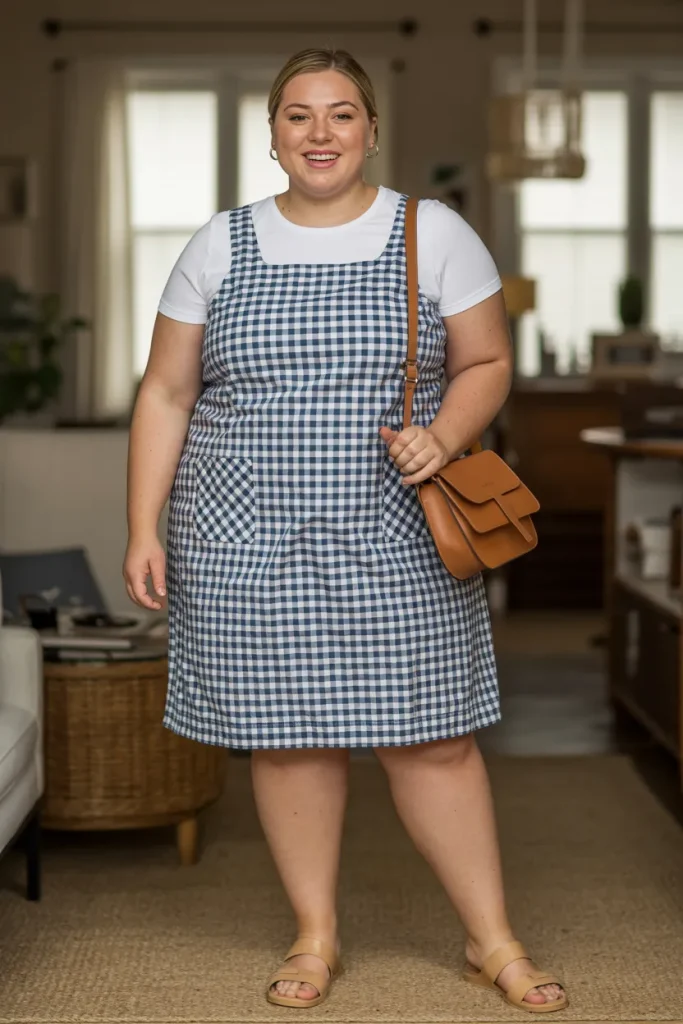 Plus Size Gingham Pinafore Summer Outfit