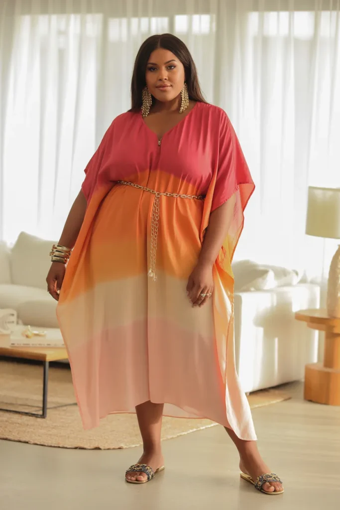 Plus Size Gradient Ombre Kaftan Summer Outfit