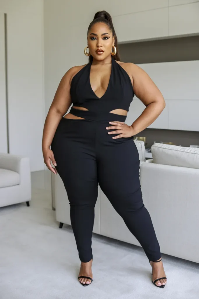 Plus Size Halter Cutout Jumpsuit Summer Baddie Outfit