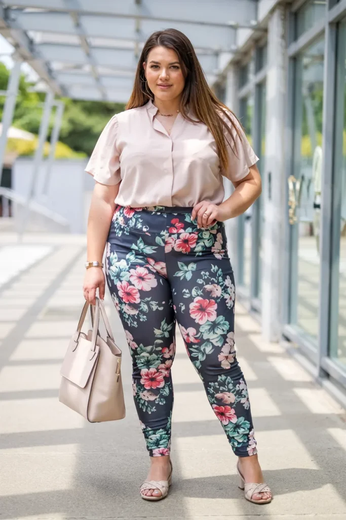 Plus Size High Waisted Floral Legging Summer Outfit