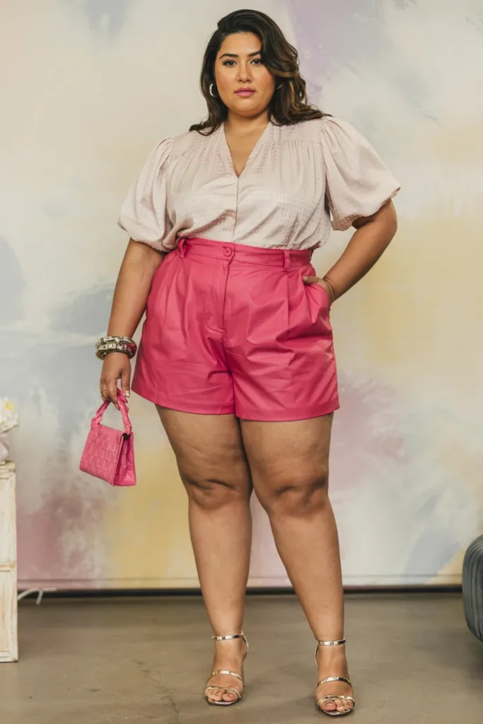 Plus Size High Waisted Shorts and Blouse Summer Outfit