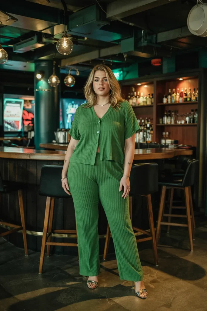 Plus Size Kelly Green Knit Co ord Set Outfit