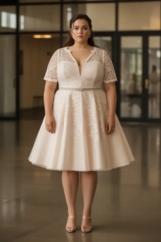 Plus Size Laser Cut Leather Accent Wedding Dress