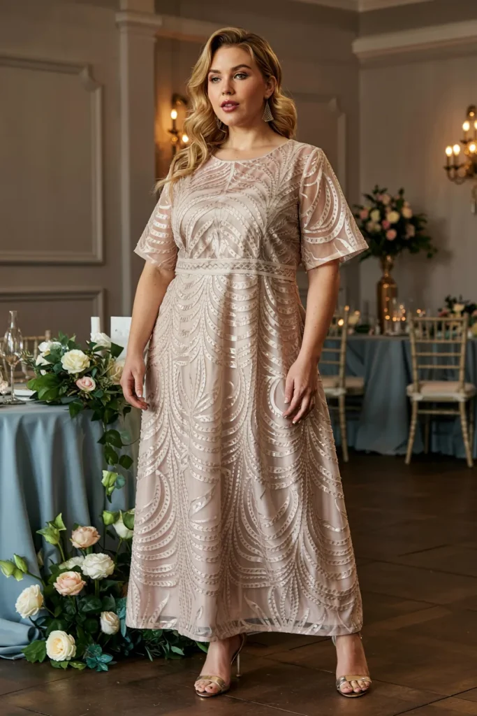 Plus Size Laser Cut Overlay Sheath Wedding Guest Dress