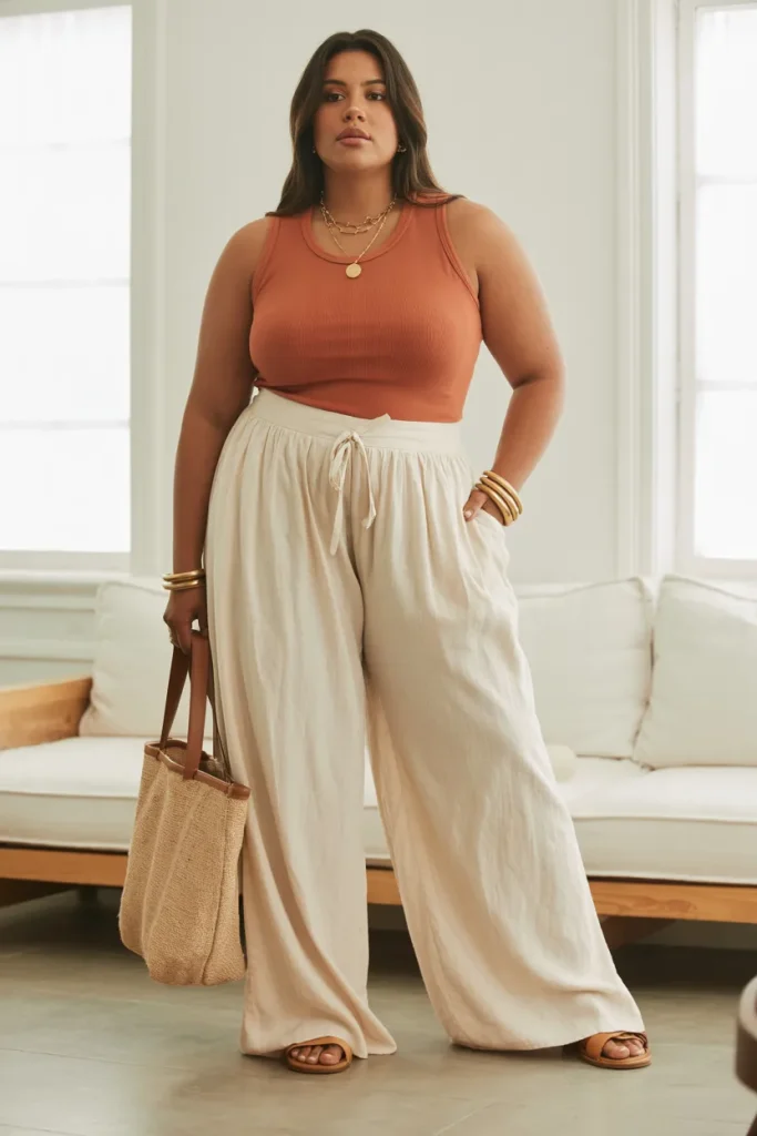 Plus Size Linen Palazzo Pants Summer Outfit 1