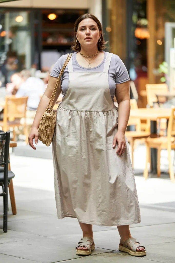 Plus Size Linen Pinafore Dress Summer Outfit