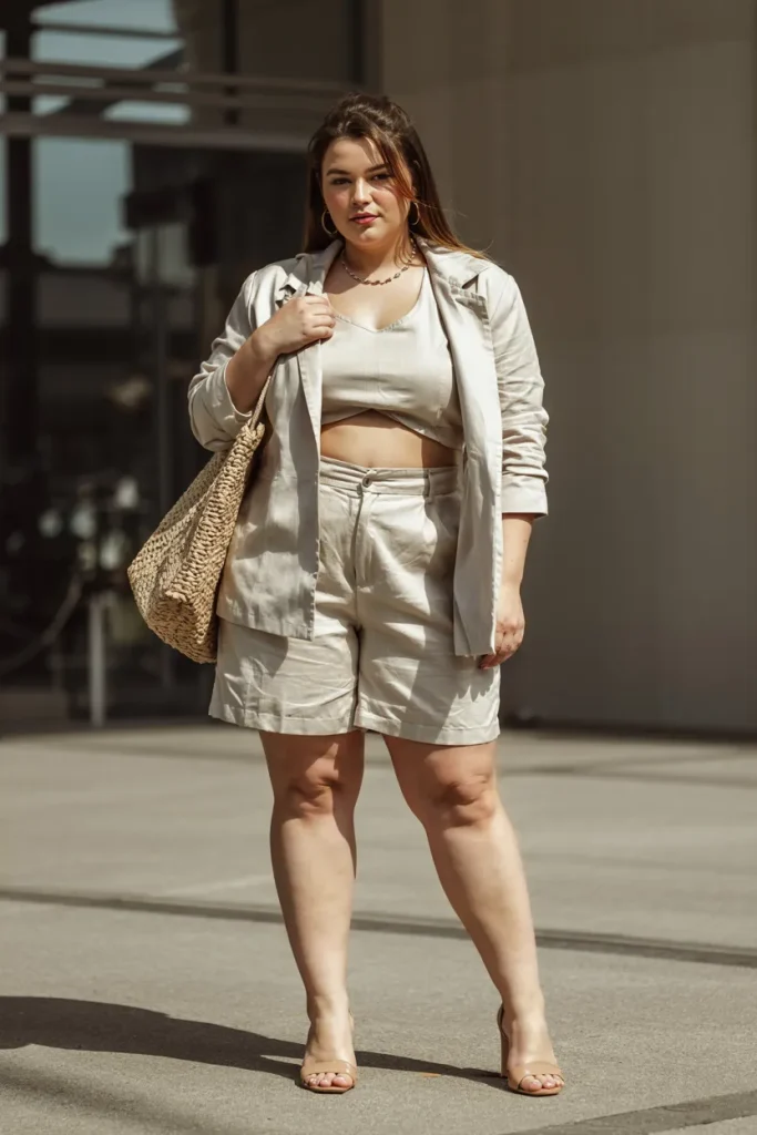 Plus Size Linen Shorts Co ord Summer Outfit