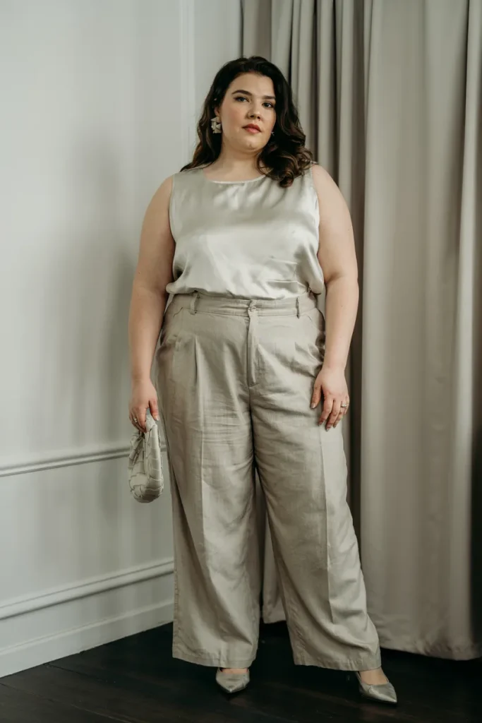 Plus Size Linen Trousers and Shell Top Summer Outfit