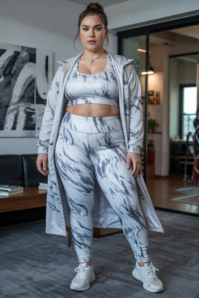 Plus Size Marble Print Performance Legging Outfit