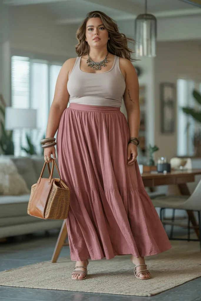 Plus Size Maxi Skirt Tank Top Summer Outfit