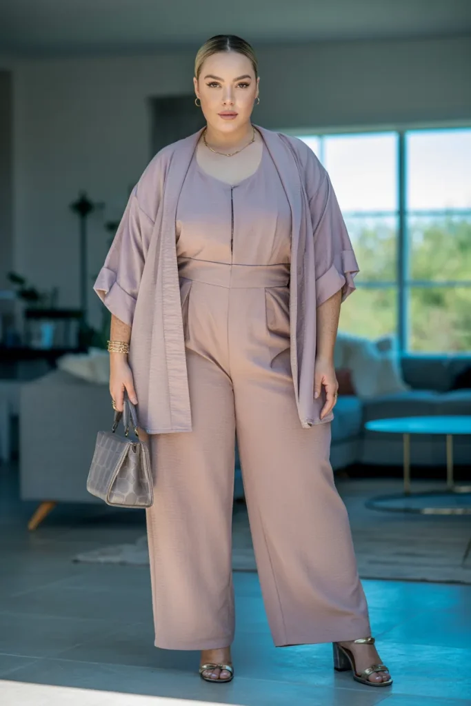 Plus Size Modest Structured Jumpsuit and Kimono Summer Outfit