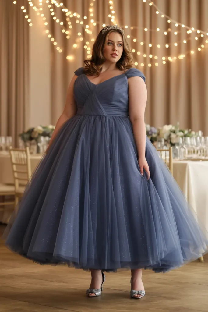 Plus Size Navy Blue Dreamy Princess Tulle Ball Gown Wedding Guest Dress