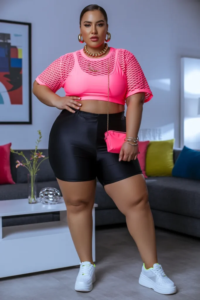 Plus Size Neon Mesh Layered Summer Baddie Outfit
