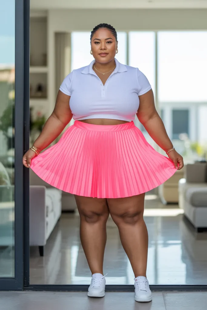 Plus Size Neon Pleated Tennis Summer Skirt Outfit