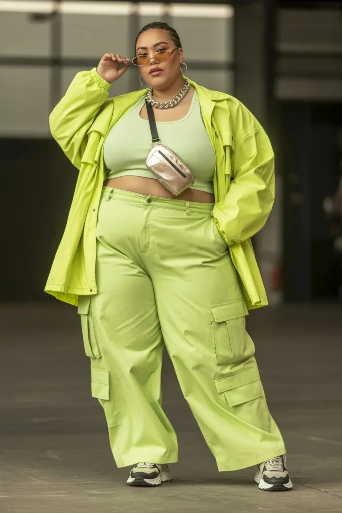 Plus Size Neon Utility Streetwear Outfit