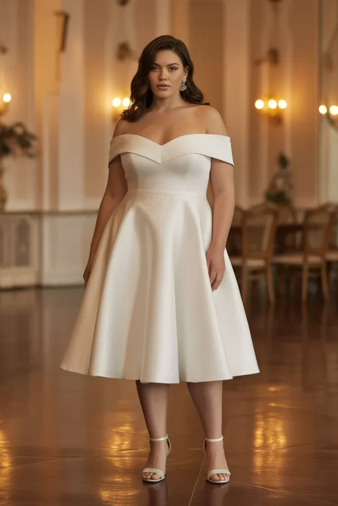 Plus Size Off Shoulder Crepe Simple Wedding Dress