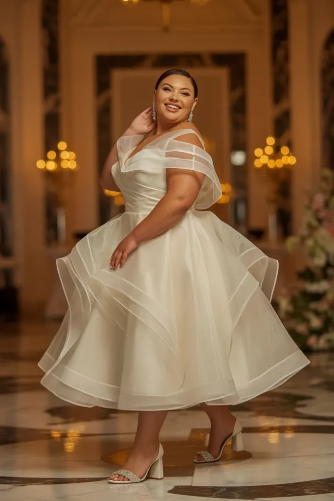 Plus Size Organza Midi Wedding Dress