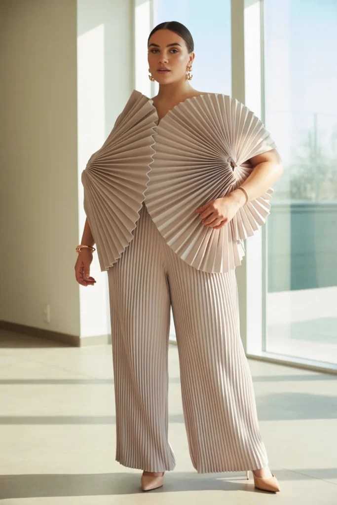 Plus Size Origami Pleated Set Summer Outfit 1