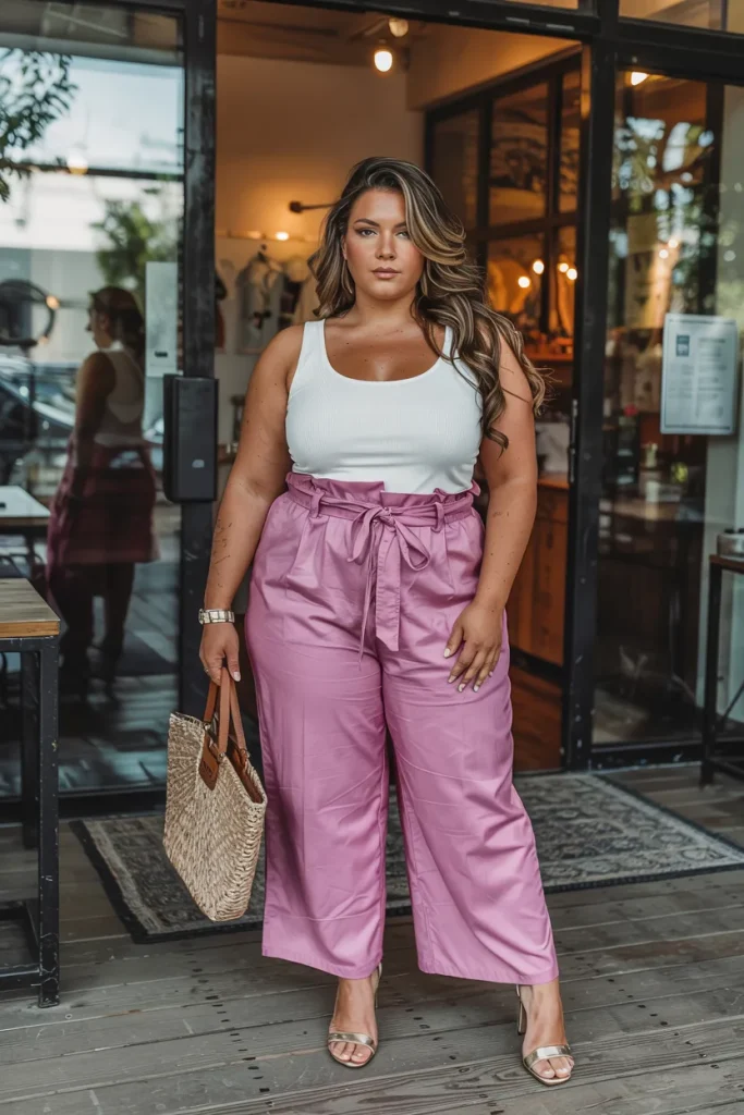 Plus Size Paper Bag Pants Summer Outfit