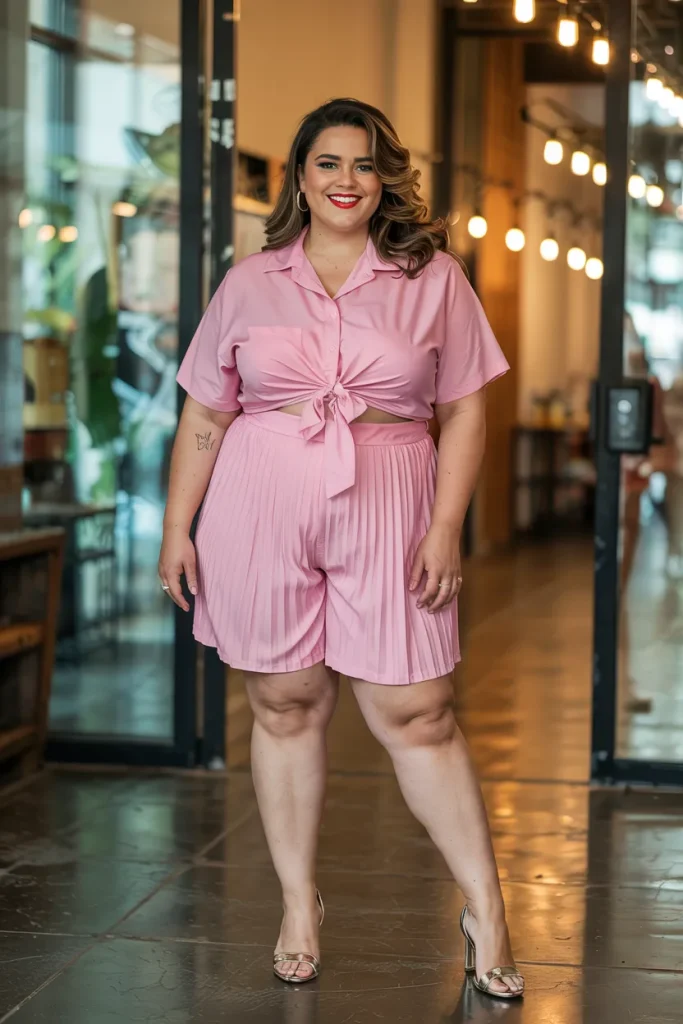 Plus Size Pleat Front Shorts Summer Outfit